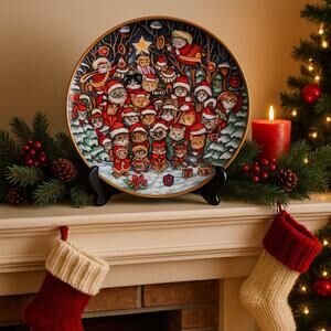Franklin Mint Bill Bell Santa Claws Christmas Cat Plate 8” Heirloom Limited